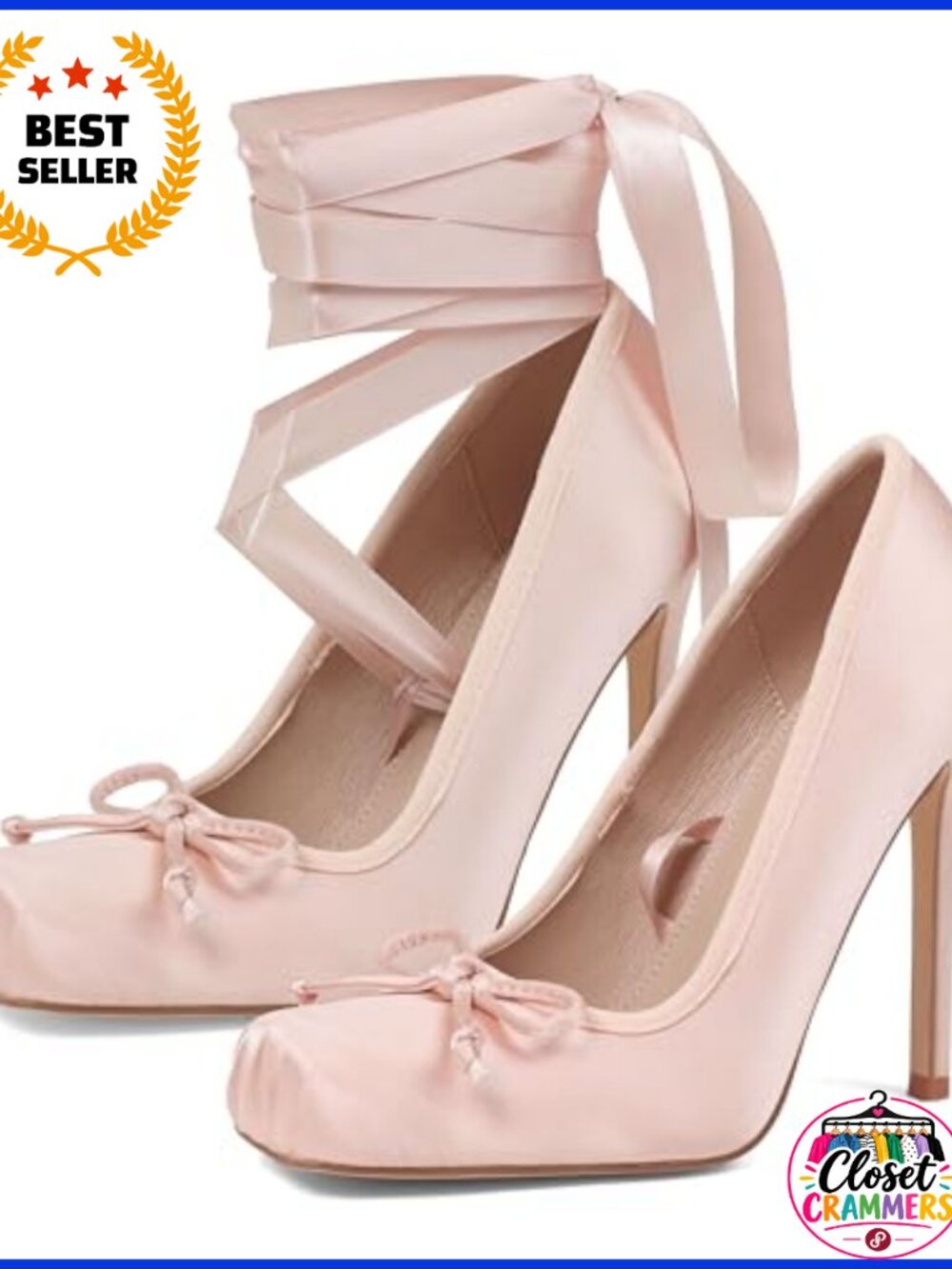 Women's Satin Ballet Heels Detachable Ribbon 2-in-1 Stiletto Square Toe Pumps
